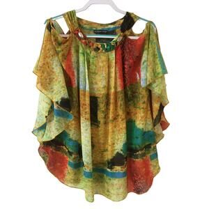 Madison Paige XL Cold Shoulder Halter Top Braided Gathered Neckline Multicolor